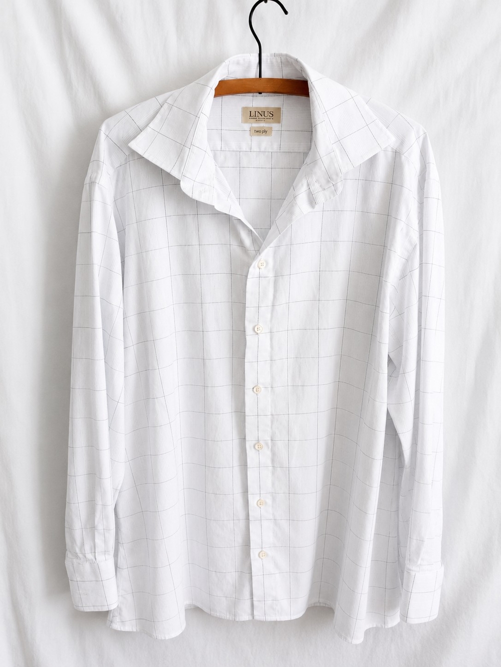 LINUS Hamburg Berlin Frankfurt New York Two Ply Men's White Windowpane Check XL - Picture 2 of 5